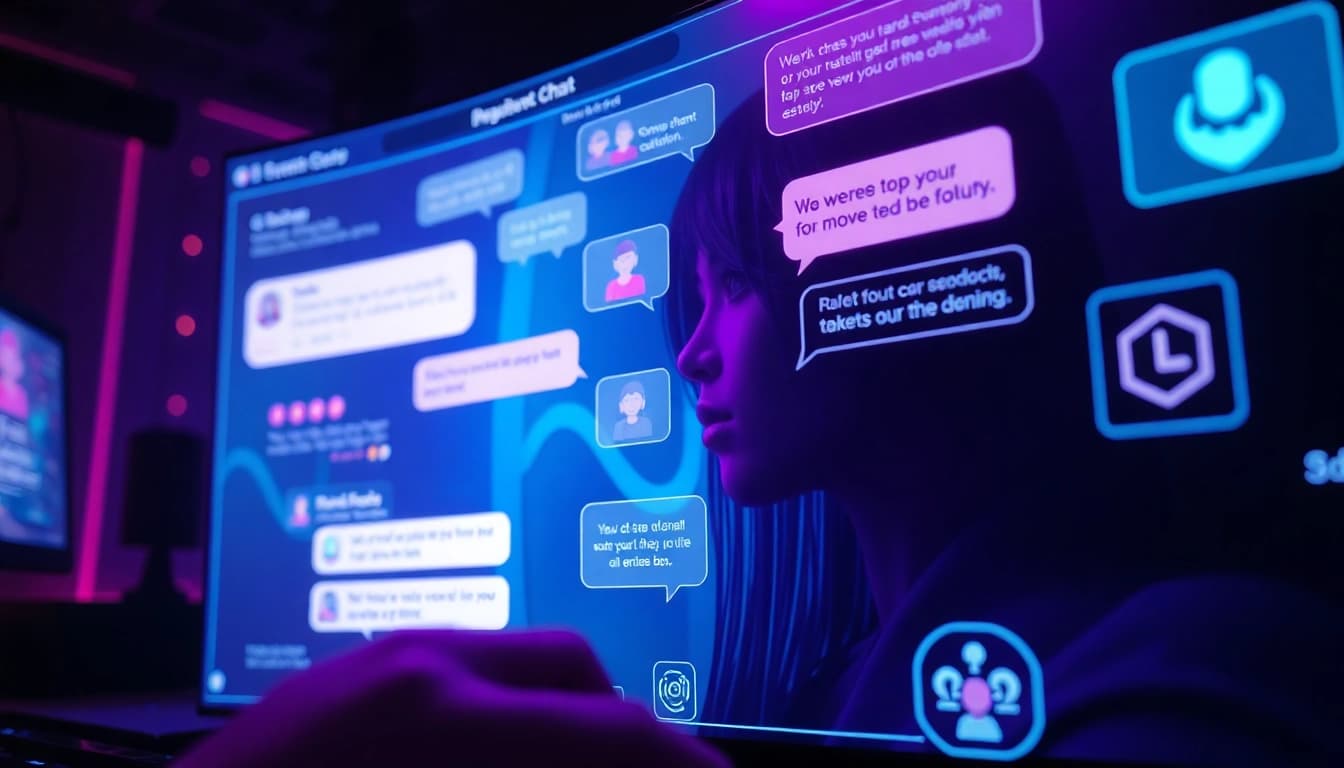 Futuristic NSFW AI chat interface with engaging avatars and intimate ambiance