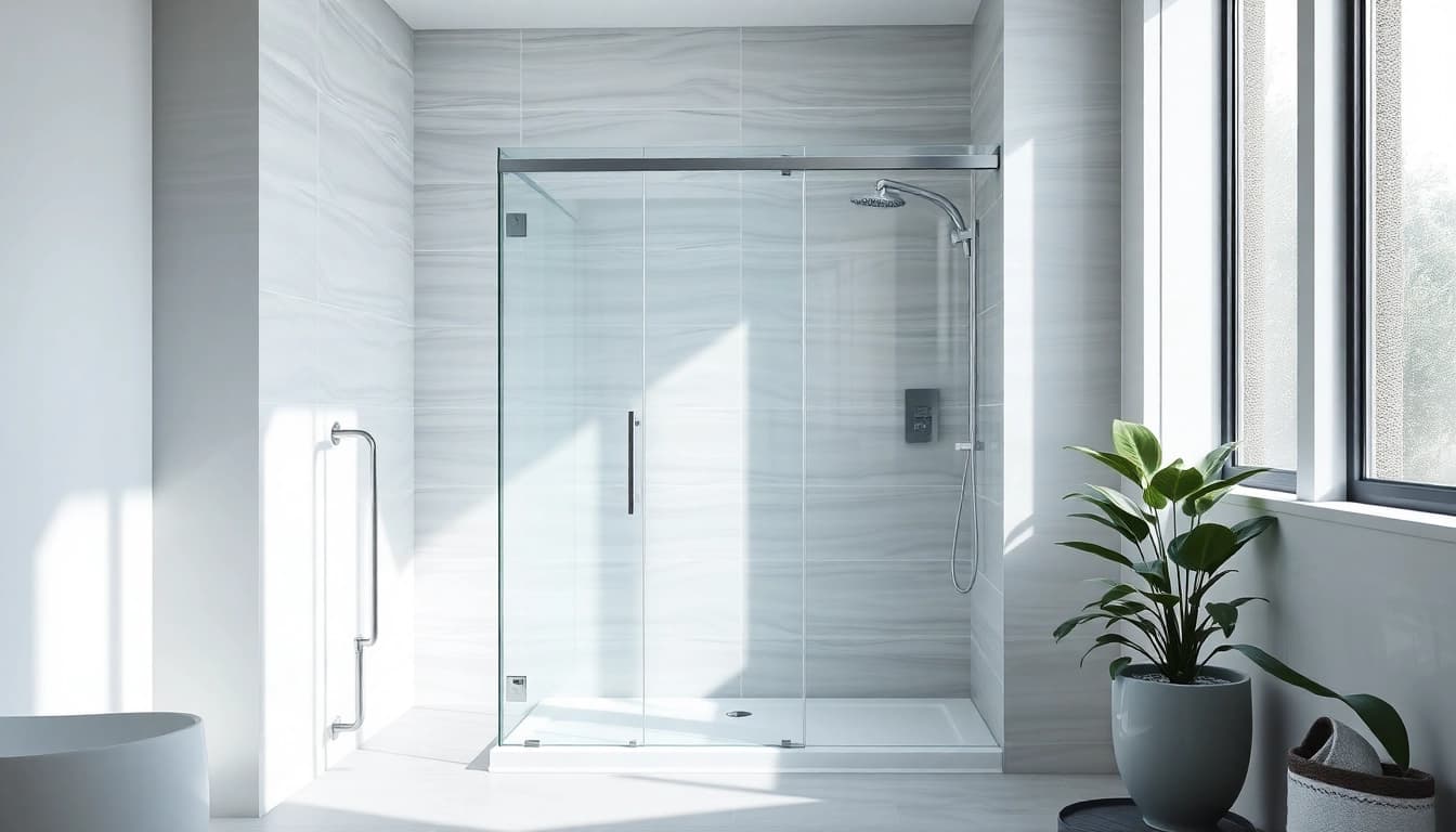 Experience a modern wet room shower design featuring elegant glass enclosures.