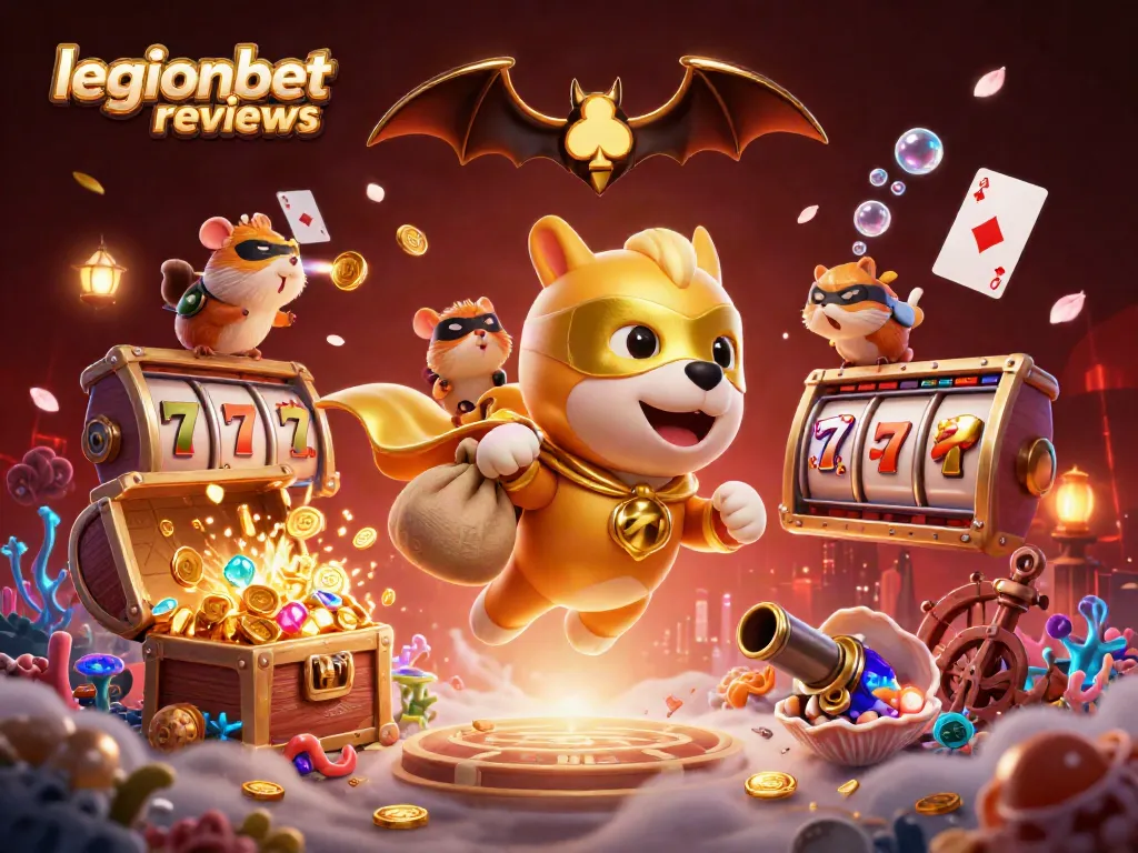 Engage with legionbet reviews for exciting slots and casino games in a vibrant 3D illustration.