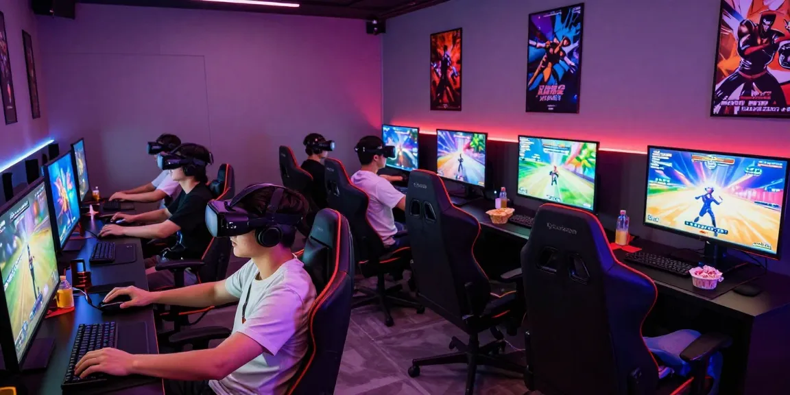 Enthusiastic players enjoying immersive porn games in a vibrant gaming lounge