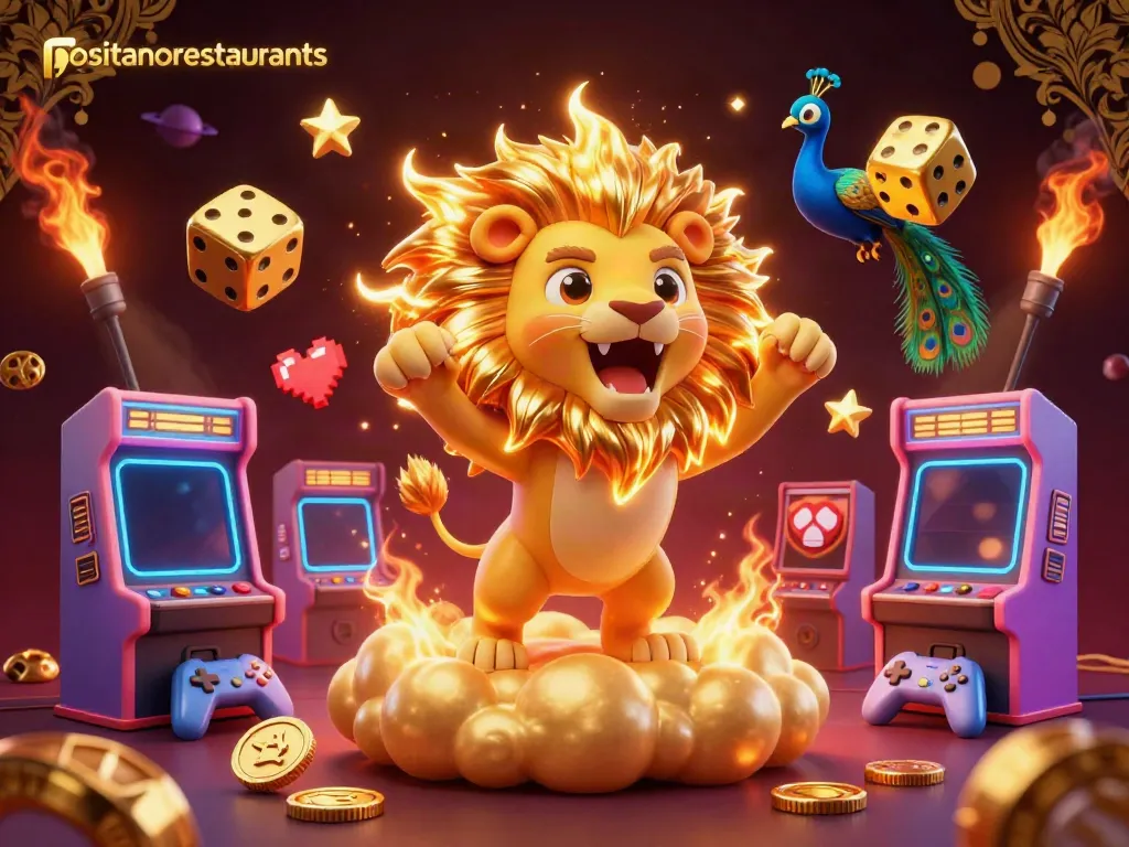 Experience the excitement of positanorestaurants with vibrant 3D casino-themed characters and gaming elements in a colorful scene.