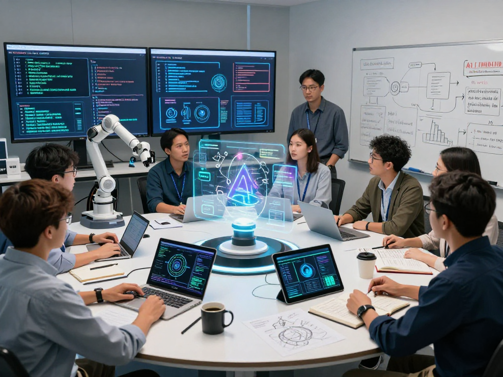 Team collaborating on juicy ai concepts in a modern research lab.
