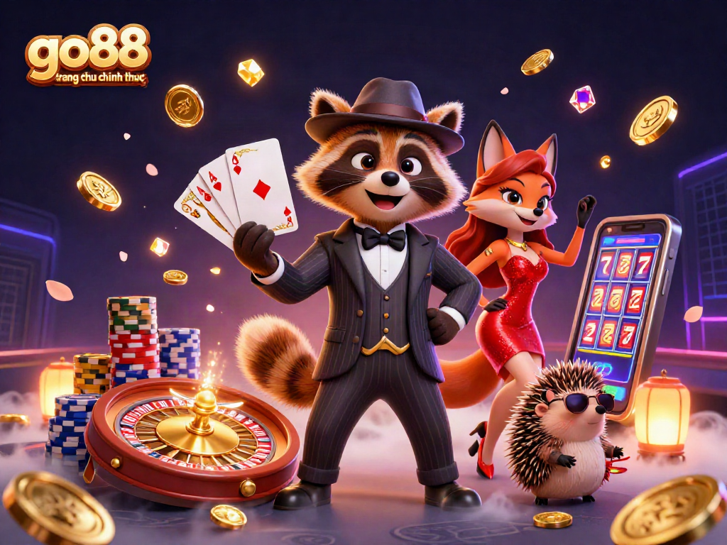 Play poker with flair at go88 trang chu chinh thuc in this dazzling casino scene.