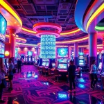 Immersive scene of New Technology in a futuristic casino with advanced gaming devices and vibrant energy.