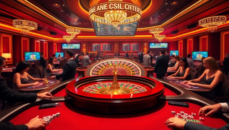 Players enjoying the excitement of King88.limited casino games with a glamorous roulette wheel.