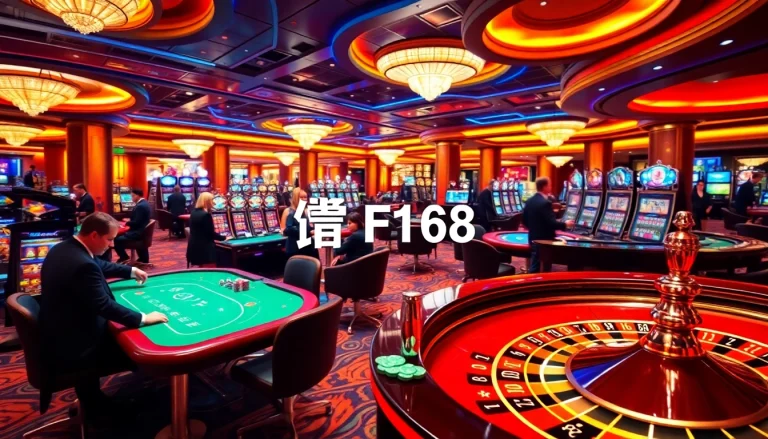 Experience excitement at พอร์ทเกม F168 with luxurious casino tables and vibrant gambling activities.