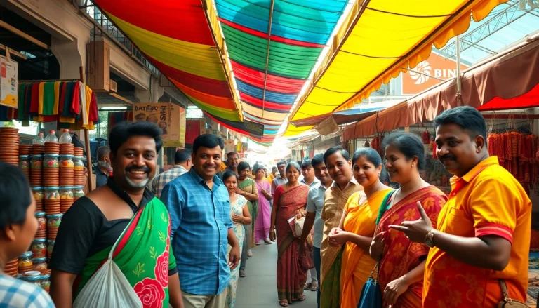 People engaging in lively transactions at Hela Add's vibrant marketplace in Colombo, Sri Lanka.