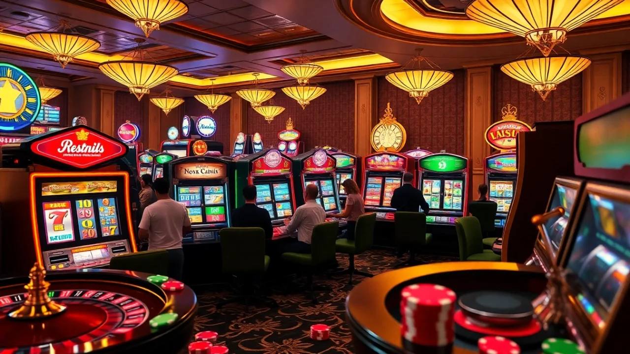 Experience the excitement of Slot Online Terpercaya with vibrant slot machines and engaged players.