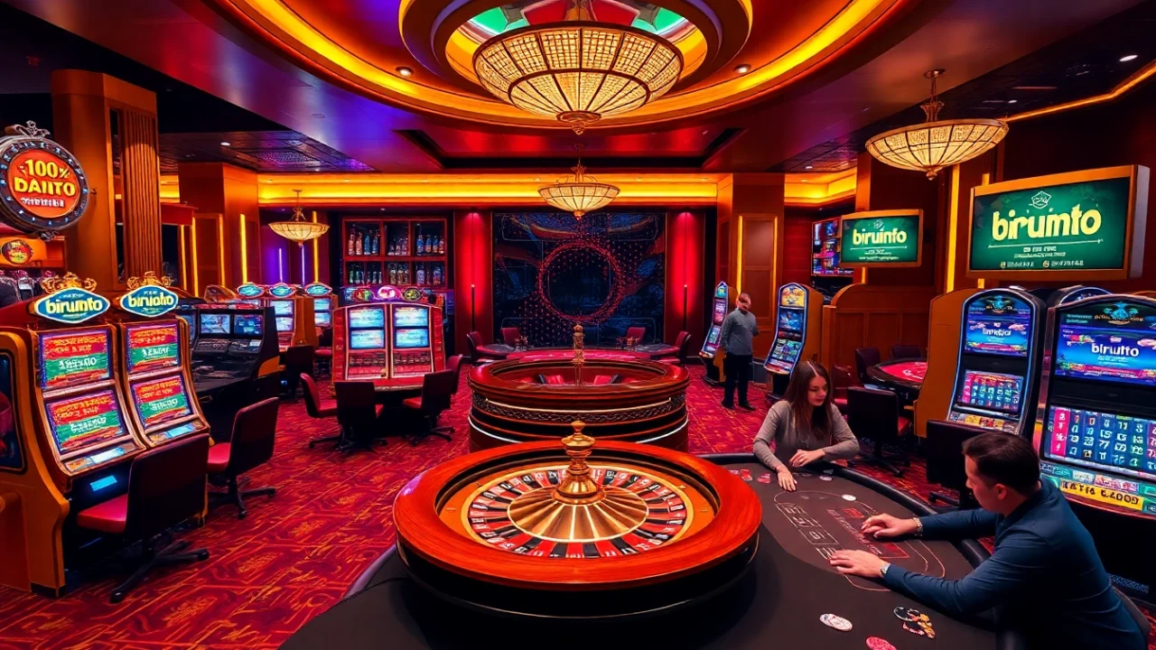 Experience the thrill of birutoto gaming at a luxurious casino filled with roulette wheels and slot machines.