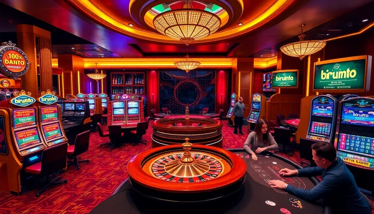 Experience the thrill of birutoto gaming at a luxurious casino filled with roulette wheels and slot machines.