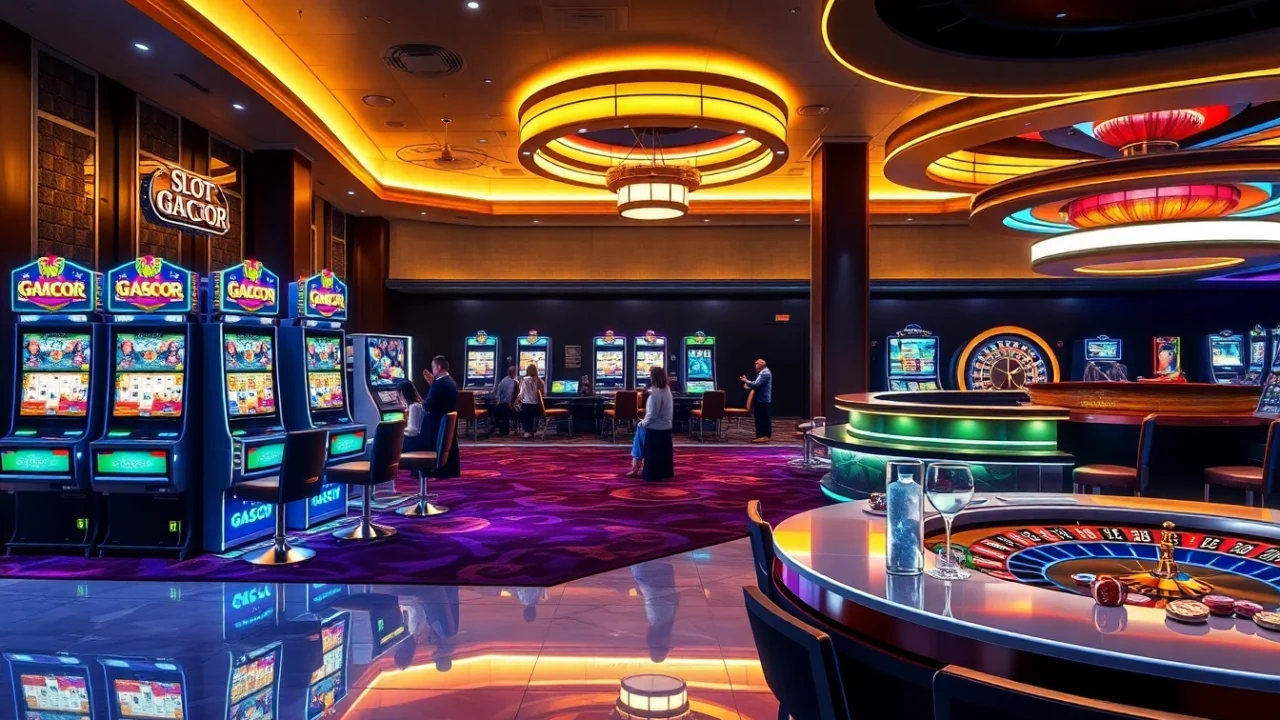 Slot Gacor machines light up a glamorous casino, captivating players in an exciting gaming atmosphere.