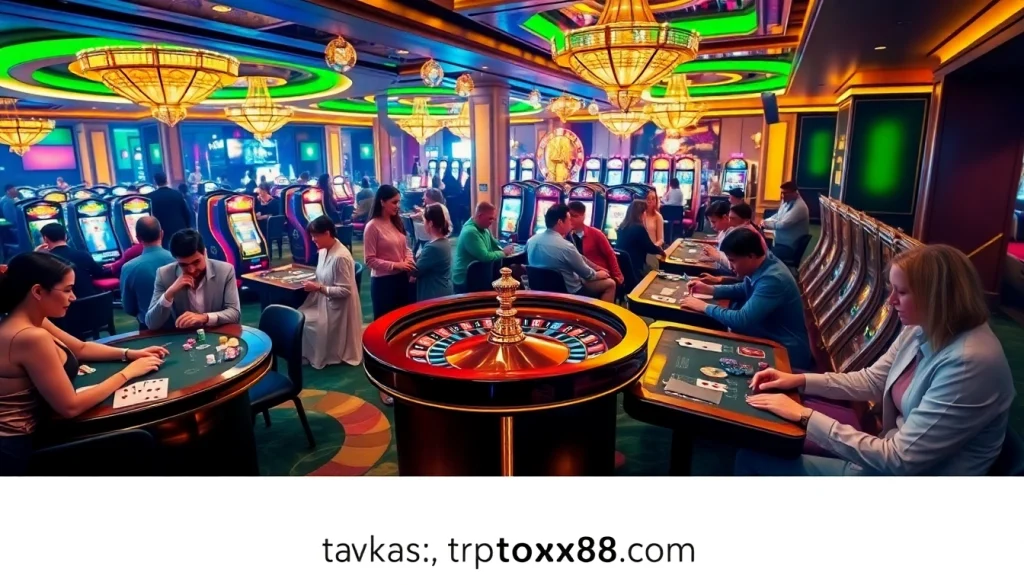 Experience the thrill of gaming at https://topxx88.com/ with vibrant casino scenes featuring roulette and poker.