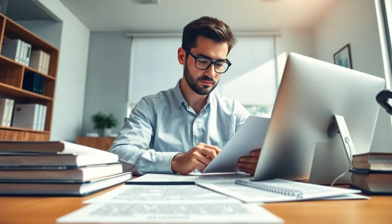 Sworn translation process in a professional setting, showcasing a translator's expertise.