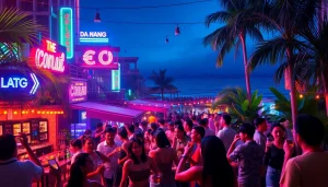 Experience 다낭밤문화 with vibrant nightlife scenes in Da Nang, Vietnam, showcasing lively bars and joyful crowds.