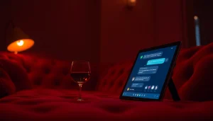 Engaging ai sexchat experience with AI chatbot in an intimate setting.