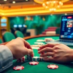 Engaging scene of rr88 đăng nhập at a vibrant casino with cards and chips.