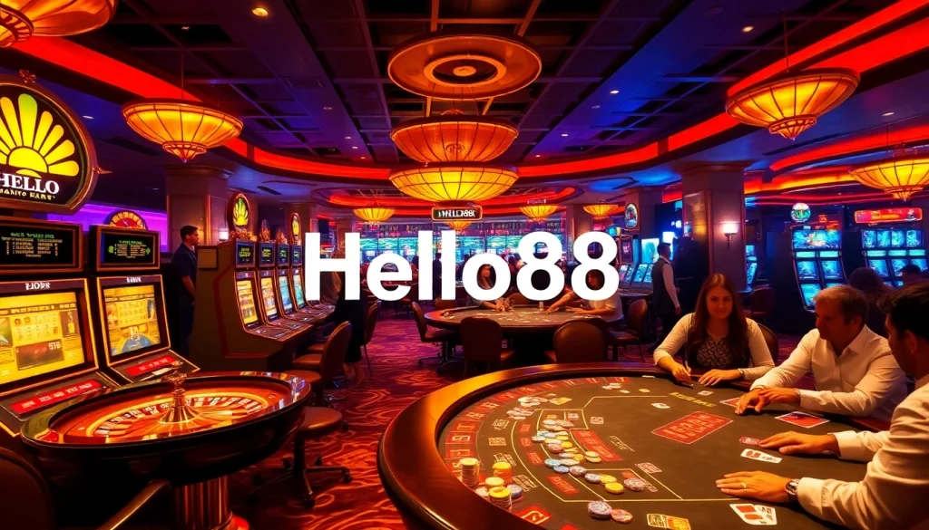 Experience thrilling gameplay at Hello88 casino with vibrant slot machines and roulette excitement.