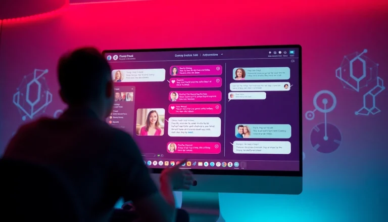 Engaging scene showing ai sex chat interface with vibrant dialogues and romantic colors.