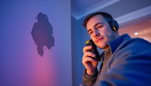 Technician detecting a central heating hidden leak using thermal imaging technology.