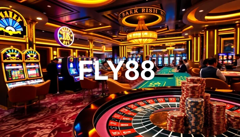 Experience thrilling gameplay at FLY88 with vibrant casino tables and dynamic slot machines.