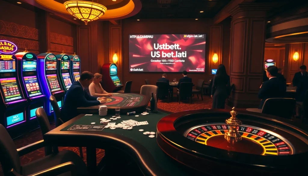 Players enjoying a thrilling gaming experience at https://usbet.lat/ casino, featuring poker and roulette.