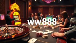 ww88 players enjoying a thrilling casino experience with cards and chips.