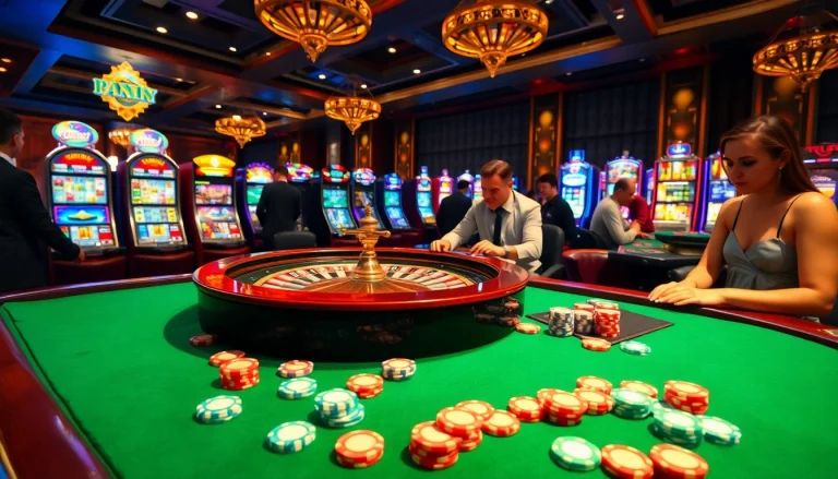 Engaging gamblers at https://gg88.biz/ betting at an elegant casino table with roulette and chips.