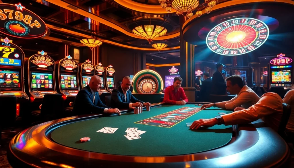 Players strategizing at a glamorous poker table with 789P-themed chips and cards.