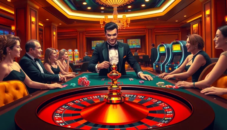 Engaging scene of players at a casino table, betting excitedly on roulette with reference to https://sia-trade.org/
