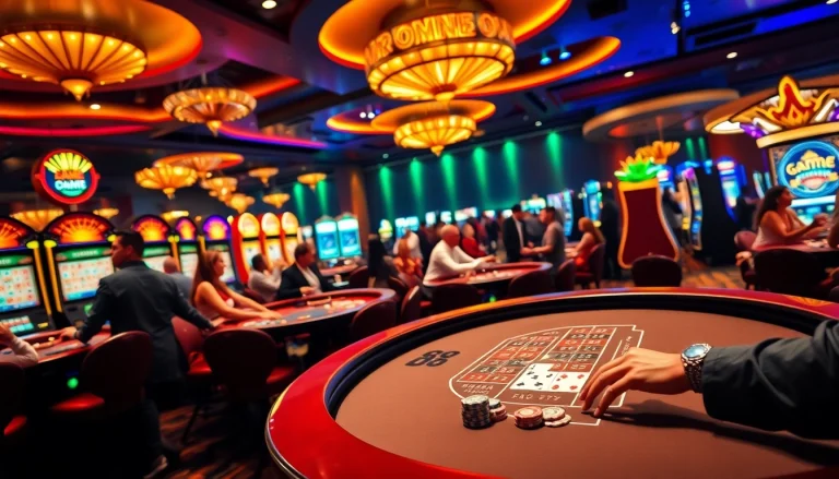 Experience the excitement of Game dn88 at a luxurious casino atmosphere with vibrant gaming tables.