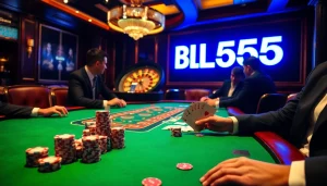 Exciting poker scene showcasing BL555 casino rich in luxury and thrill of gaming.