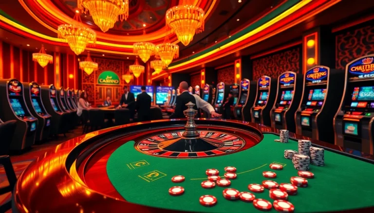 Experience the thrill of gambling at https:/cm88.bz/ with a vibrant casino scene featuring roulette, poker chips, and exciting gameplay.