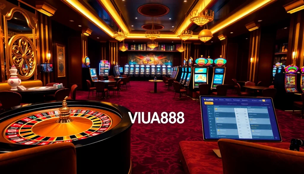 Engage with thrilling games at https://vua88h.com/ featuring poker chips and a roulette wheel.