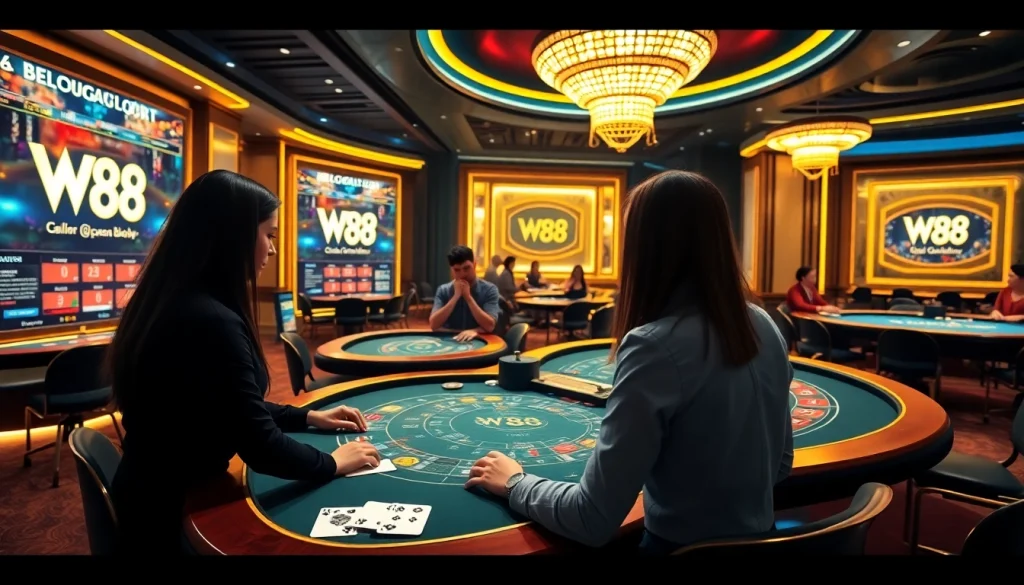 Exciting online casino experience at w88.nyc with players engaged in Baccarat and Blackjack.