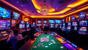 Exciting casino gaming scene at EV88win.live with players engaged in sports betting and card games.