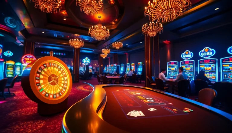 Experience the thrill of gaming with GO 88 at a vibrant casino, featuring roulette, slots, and poker.