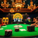 Gambling players strategizing at a high-stakes poker table with 88i chips and cards.