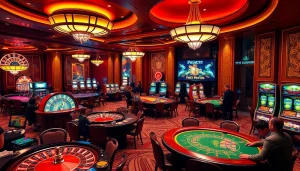 Engage in an exciting gaming experience while tải sunwin with vibrant casino visuals of roulette and poker tables.