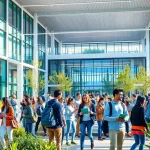 Nisantasi University apply scene with diverse students collaborating in a modern, vibrant campus.