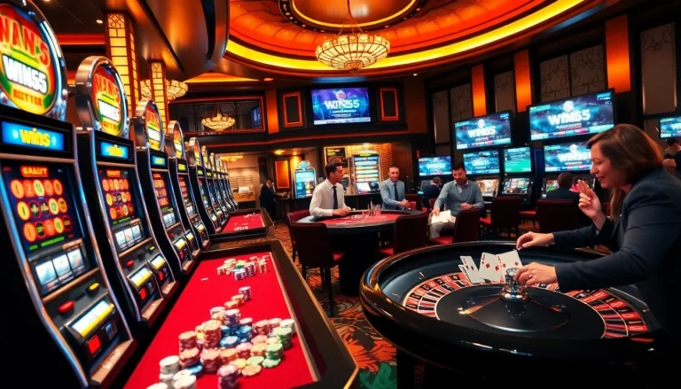 Win55 players enjoying an exciting game at a luxurious casino table with vibrant chips and cards.