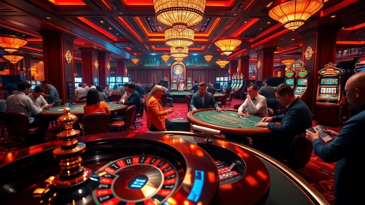 Experience the excitement of gaming at hay.win with players at vibrant casino tables.
