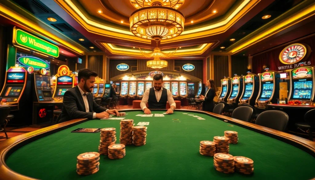 Experience the thrill of w88 vin at a luxurious casino poker table with vibrant gaming elements.