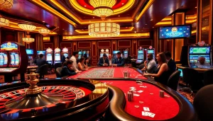 Engaging players at nhà cái mm88 enjoying casino games with excitement and luxury in a vibrant atmosphere.