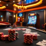 Experience high-energy gameplay with Trang chủ Five88's vibrant casino atmosphere featuring tables and slot machines.