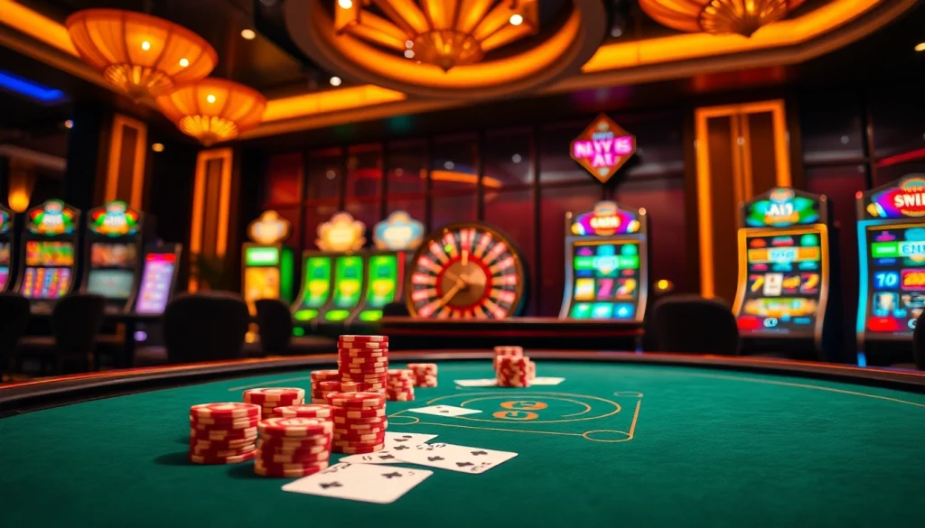 Experience the excitement of Trang chủ Vin88 at a luxurious casino poker table with vibrant chips and cards.