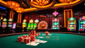 Experience the excitement of Trang chủ Vin88 at a luxurious casino poker table with vibrant chips and cards.