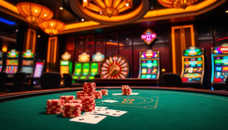 Experience the excitement of Trang chủ Vin88 at a luxurious casino poker table with vibrant chips and cards.