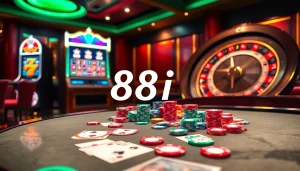Exciting casino setting with poker chips and cards featuring 88i betting insights.