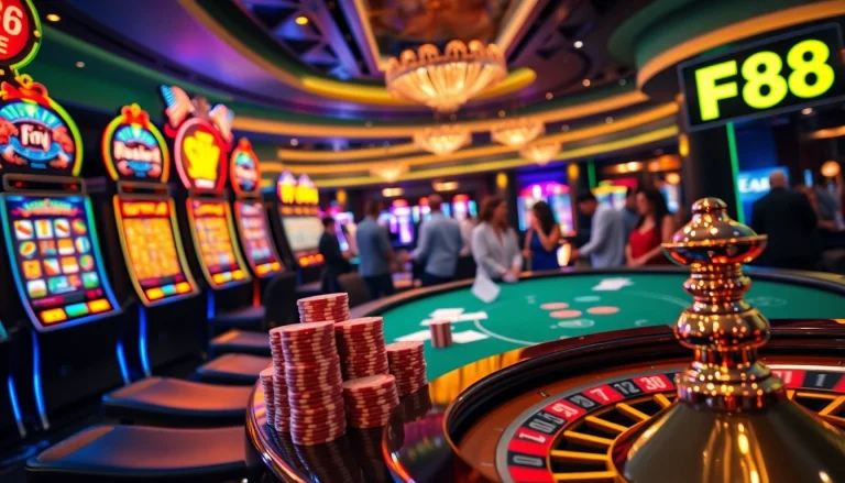 Experience the thrilling excitement of FLY 88 at a vibrant casino featuring poker and slot games.