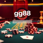 Engage in online gambling at gg88 link with a luxurious poker scene featuring vibrant colors and chips.